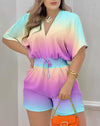 Jumpsuit Women 2023 Summer Fashion Batwing Sleeve Shirred Waist Casual Plain V-Neck Short Sleeve Above Knee Romper Streetwear