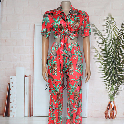 Two-piece African Printed Shirt Stretch Wide Pants