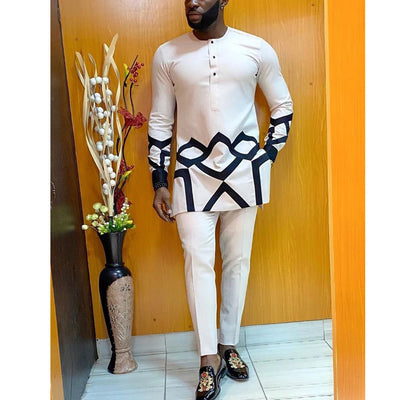 New African Ethnic Style Embroidered Men's Suit Set