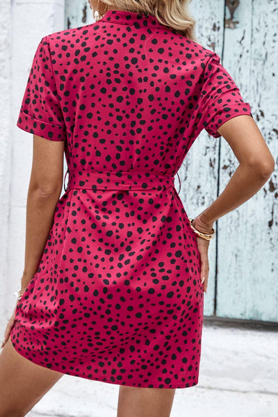 Dotted Short Sleeve Tie Belt Dress - nolimit