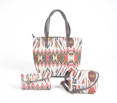 Jacquard Weave Tote, Sling & Wallet Set - Image #1