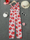 Floral Asymmetrical Neck Tie Belt Jumpsuit