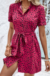 Dotted Short Sleeve Tie Belt Dress - nolimit