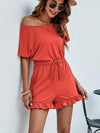 Drawstring Waist Ruffled Short Sleeve Romper - nolimit