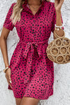 Dotted Short Sleeve Tie Belt Dress - nolimit